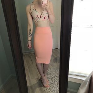 Bebe peach bodycon midi skirt